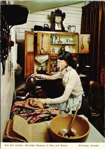Sod Hut Interior Woman Sewing Manitoba Museum of Man & Nature MB Postcard F59