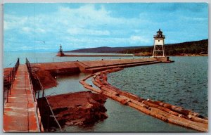 Grand Marais Minnesota 1955 Postcard Lighthouse And Harbor Entrance