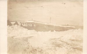 H74/ Denver Colorado RPPC Postcard c1910 Snow Car Shed Trolley Line Blizzard 70