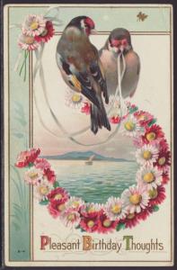 Pleasant Birthday Thoughts,Birds,Flowers Postcard BIN