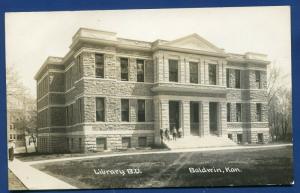 Baldwin Kansas ks Library real photo postcard RPPC