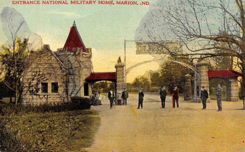 MARION, IN Indiana  MEN at ENTRANCE NATIONAL MILITARY HOME  c1910's Postcard