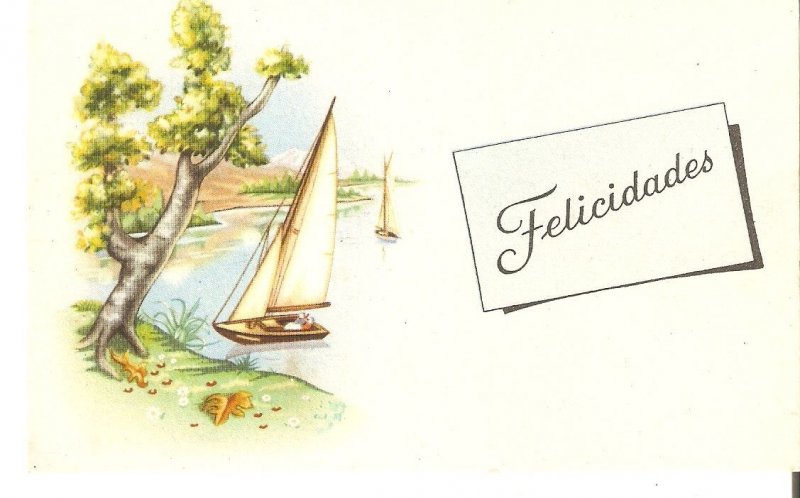 Landscape with boats Nice vintage Spanish Greetings, artist drawn PC