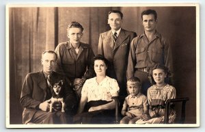 1945 FAMILY WITH CHILDREN AND DOG BELGIUM PHOTO RPPC POSTCARD P1994