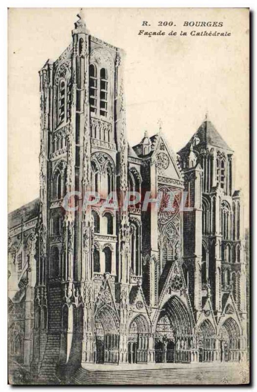 Old Postcard Bourges Facade of the Cathedral