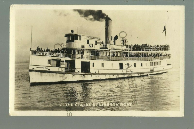 New York NY RP c1920s STEAMER HOOK MOUNTAIN Steamboat STATUE OF LIBERTY Ferry