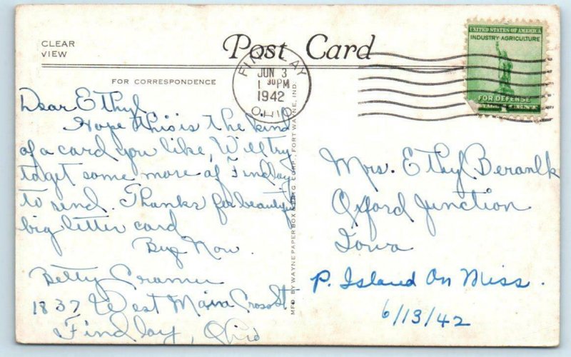 FOSTORIA, Ohio OH ~ High School Campus WORLD WAR MONUMENT 1942 Postcard 