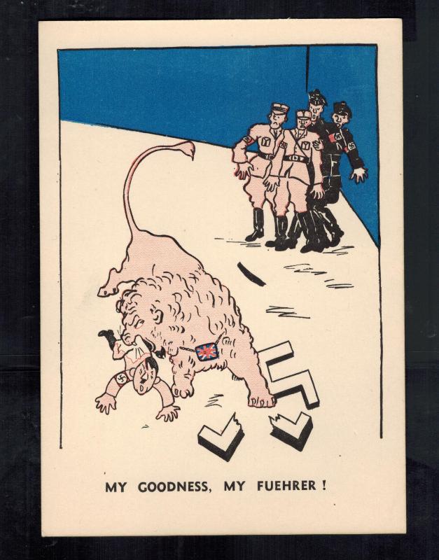 Mint WW2 England  Patriotic Postcard British Lion Eating Hitler