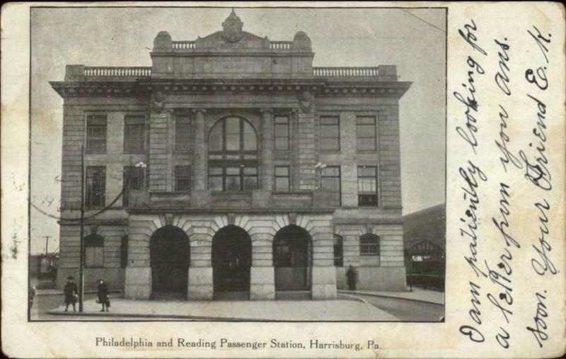 Harrisburg PA P&R RR Train Station Depot c1905 Postcard