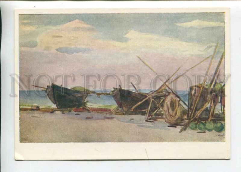 470275 USSR 1957 year artist Alexey Shovkunenko fishing boats postcard