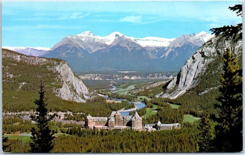 Banff Alberta Canada Postcard Banff Springs Hotel Bird S Eye Mtn View C1960s Hippostcard