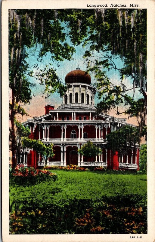 Vtg Natchez Mississippi MS Longwood Antebellum Octagonal Mansion 1930s Postcard