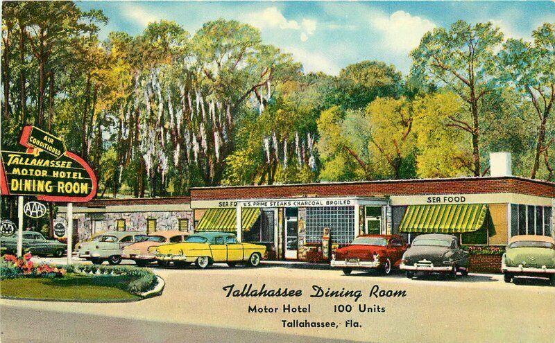 Autos Roadside Dining Room 1950s Tallahassee Florida Postcard Colorpicture 5795