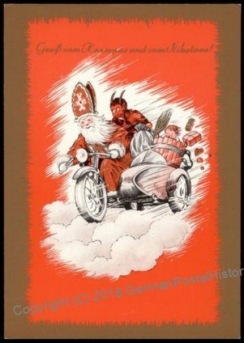 Austria 1960s Classic Krampus Devil Santa Christmas Card UNUSED 95370