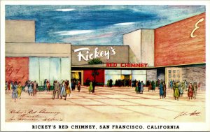 Vtg Rickey's Red Chimney Restaurant San Francisco California CA Unused Postcard