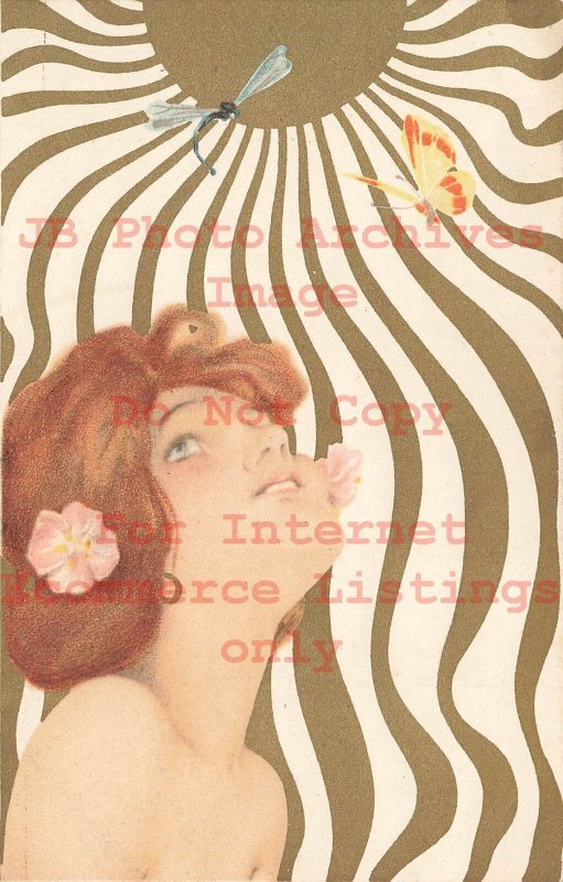 Raphael Kirchner, Unknown Pub, Femmes Soleil, Dragon Fly & Butterfly,Art Nouveau 