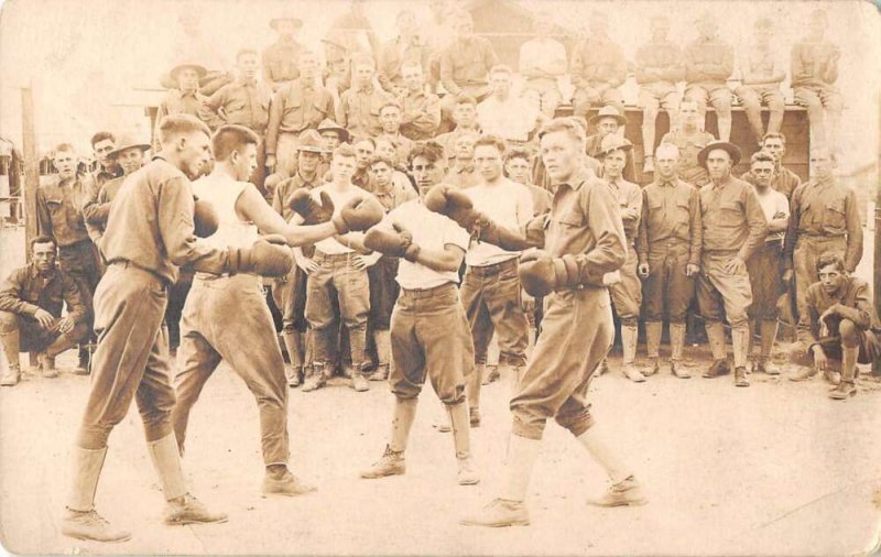 Soldiers Boxing Match Sports Real Photo Vintage Postcard AA41284 