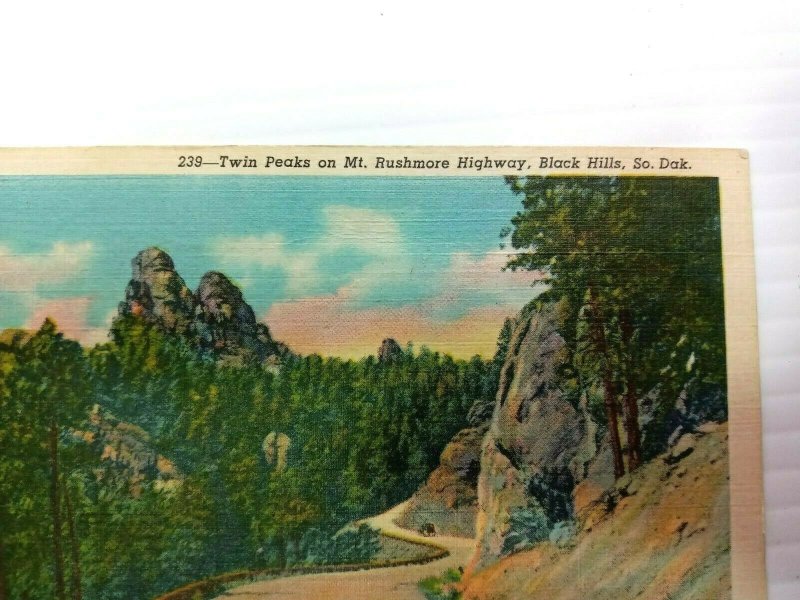 Vintage Postcard Twin Peaks on Mt. Rushmore Highway Black Hills South Dakota