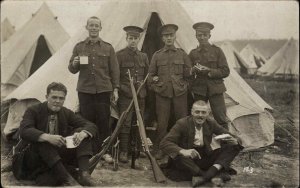 WWI Soldiers w Rifles Guns at Camp Antique RPPC Real Photo Postcard