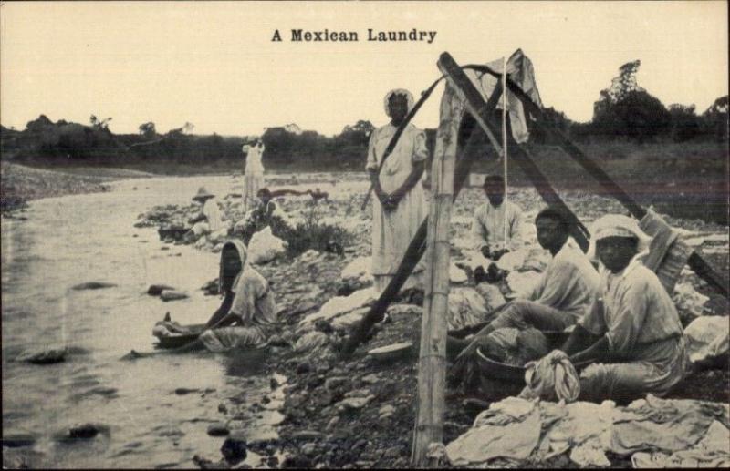 Mexico - Native Mexican Women Laundry at River c1910 Postcard