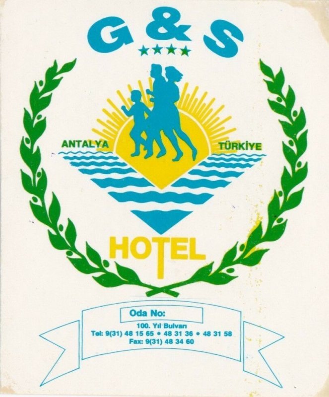Turkey Antalya G & S Hotel Vintage Luggage Label sk1235