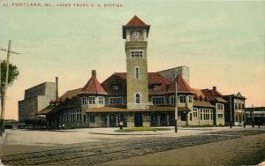 c1907 Postcard; Portland ME Grand Trunk Railroad Station Depot posted