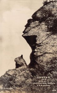 SMUGGLERS NOTCH VT~GUARDIANS OF NOTCH-HUNTER & HIS DOG~1930s REAL PHOTO POSTCARD