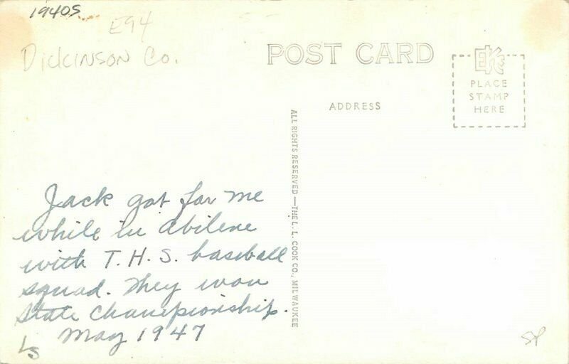 Abilene Kansas Post Office #D-50 Cook 1940s RPPC Photo Postcard 21-5889