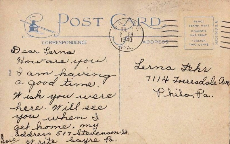 Postcard Greetings Sayre PA