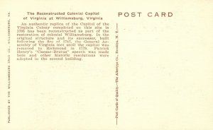 Vintage Postcard Reconstructed Colonial Capitol Authentic Replica Williamsburg 