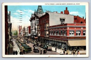 J97/ Zanesville Ohio Postcard c1910 Fifth Street Stores Automobiles  230