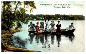 Wisconsin  Miwaukee , pewaukee Lake , Girls Bathing at Small Island beach