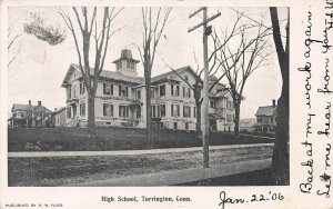 High School, Torrington, Connecticut, Early Postcard, Used in 1906