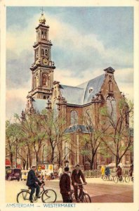 AMSTERDAM Westermarkt Holland Bicycles Street Scene c1930s Vintage Postcard
