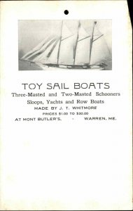 Warren Maine ME Toy Advertising Models Sailboats SCARCE c1910s Postcard
