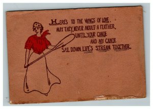 Vintage 1907 Comic Postcard Woman with Paddle Poem Fine Letters