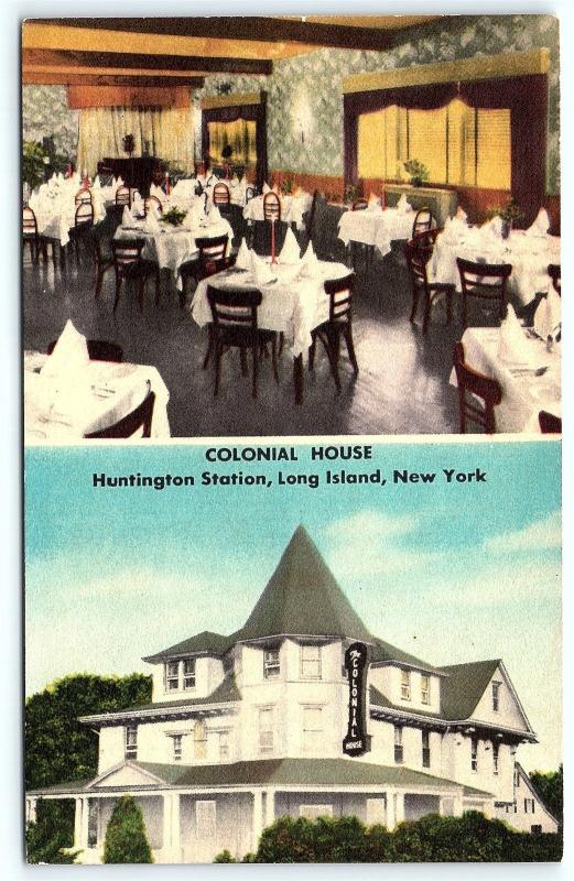 Postcard NY LI Long Island Huntington Colonial House Restaurant Lounge F07