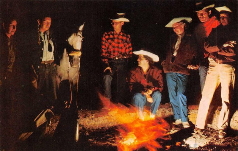 Campfire Scene Cowboys & Indians New Mexico Vintage Postcard ca 1950s