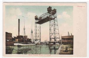 South Halsted Lift Bridge Sailing Ship Chicago Illinois 1906 postcard