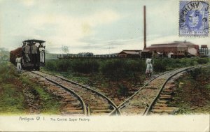 antigua, B.W.I., The Central Sugar Factory, Railway Train (1912) Postcard