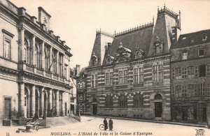Moulins France, Caisse d'Epargne Moulins Hotel de Ville Bank Vintage Postcard