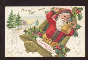 SANTA CLAUS GOLD EMBOSSED BELL VINTAGE CHRISTMAS POSTCARD EMBOSSED