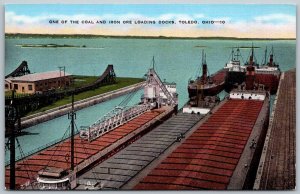 Toledo Ohio 1940s Postcard One Of The Coal & Iron Ore Loading Docks Barge