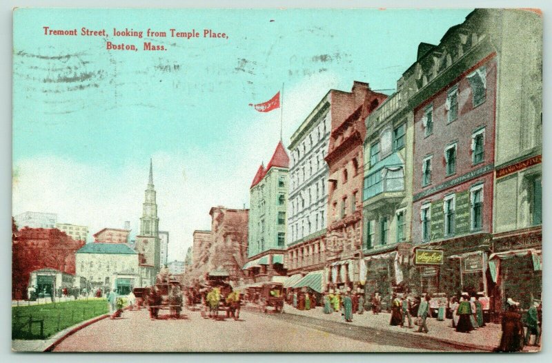 Boston Massachusetts~Tremont Street @ Temple Place~Busy Shopping District~1911
