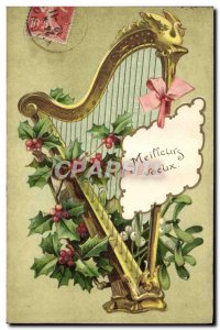 Old Postcard Fantasy Flowers Harp