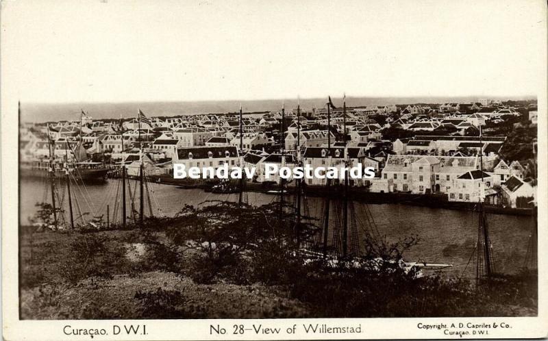 curacao, D.W.I., WILLEMSTAD, View of the Town (1930s) Capriles 28 RPPC 