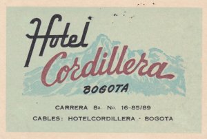 Columbia Bogota Hotel Cordillera Vintage Luggage Label sk2934