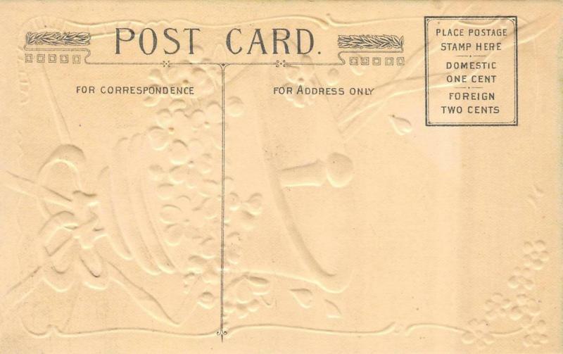 Holiday  MERRY CHRISTMAS   Embossed Bell & Pink Flowers    c1910s Postcard