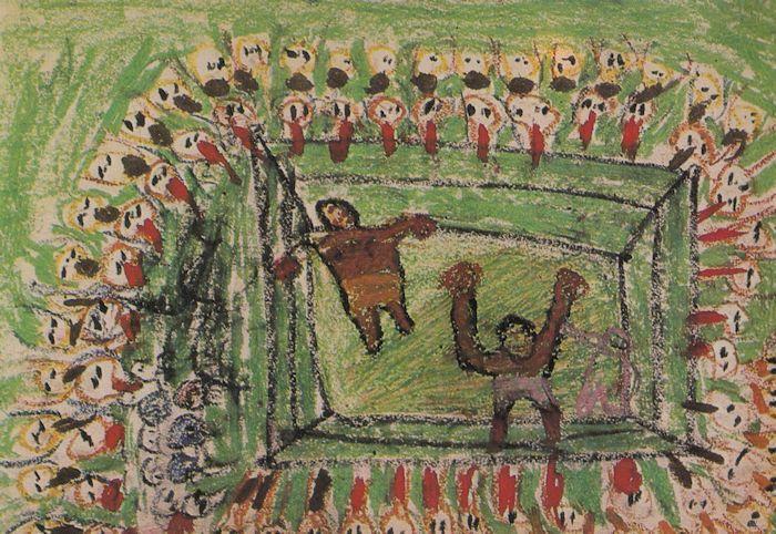 Saudi Arabia Boxers as Apes In The Ring Boxing Jeddah Painting Postcard