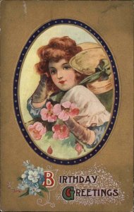 Birthday Beautiful Girl Framed Border Unsigned Frances Brundage c1910 Postcard